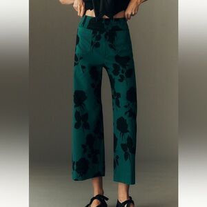 Anthropologie Colette Pants Maeve Cropped Wide Leg New 27 Teal Black Floral